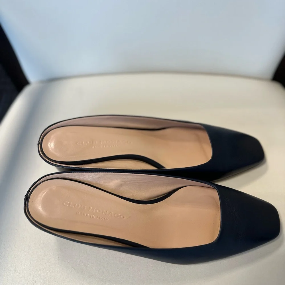 Club Monaco Aveena Block Heel Leather Mules Navy size 38 or 8 - Picture 12 of 13